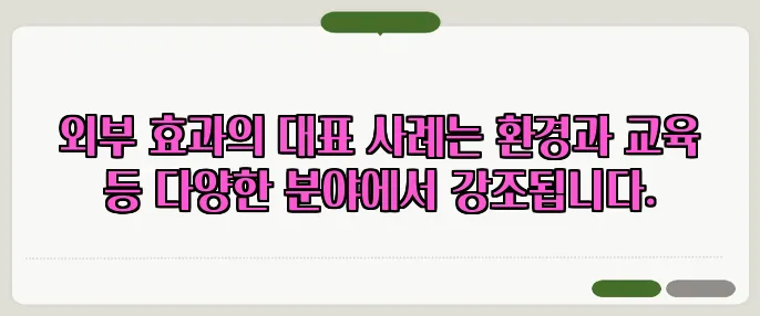 외부 효과의 대표 사례는 환경과 교육 등 다양한 분야에서 강조됩니다.