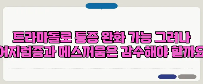 트라마돌로 통증 완화 가능 그러나 어지럼증과 메스꺼움은 감수해야 할까요